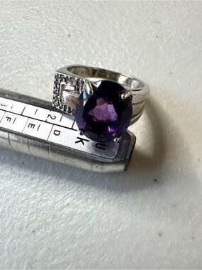 DALIGLIO 925 Sterling Silver Purple Amethyst & White CZ Accent Ring Size 7